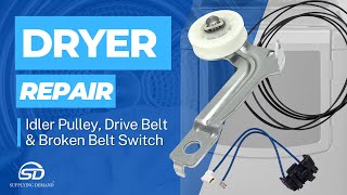 Replacing the Idler Pulley, Belt Switch & Belt on Dryer Model WED8900BC0 W10547292 W10411937 8547157