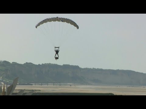 Video Thumbnail: Paratroopers dropped on Omaha Beach marking 80th anniversary of D-Day | AFP