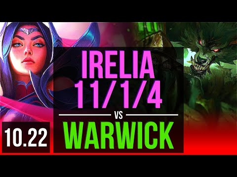 IRELIA vs WARWICK (TOP) | 11/1/4, 4.2M mastery, 2900+ games, Legendary | KR Diamond | v10.22
