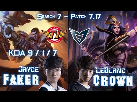 SKT T1 Faker JAYCE vs SSG Crown LEBLANC Mid - Patch 7.17 KR Ranked