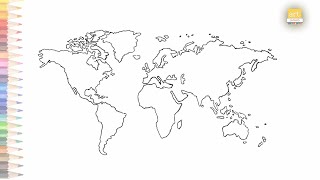 World map outline drawing easy | How to draw World map outline sketch step by step | art janag