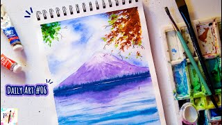 Easy Mount Fuji Watercolor Painting Tutorial Step by Step / Autumn in Japan / Lake View / Paint It