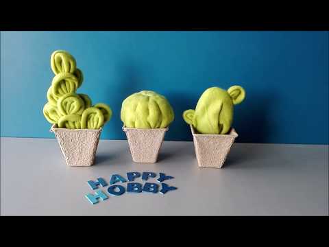 Kaktus aus Fleecedecke schneiden, mit der Hand nähen und kleben, DIY - Nr. 124