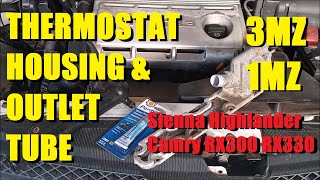 Toyota V6 Thermostat Housing & Coolant Outlet - 3.3-liter 3MZ-FE - Sienna Highlander Camry RX330/300