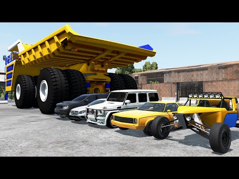 Cars vs Giant Belaz – BeamNG.Drive