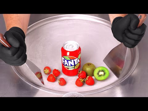 FANTA Strawberry & Kiwi - Ice Cream Rolls | ASMR