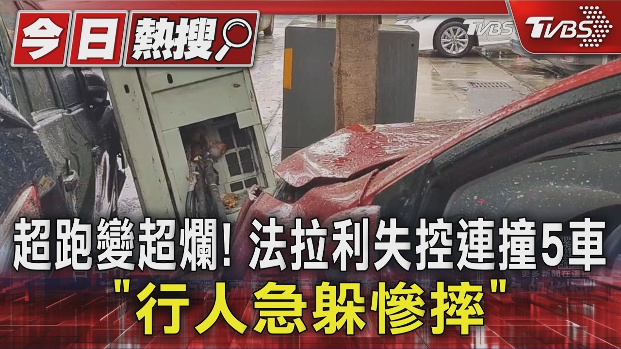 超跑變超爛! 法拉利失控連撞5車 「差1秒撞上3行人」畫面曝  女子急躲慘摔｜TVBS新聞 @TVBSNEWS01