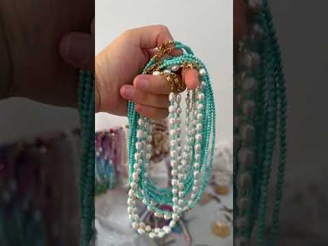 Blue Natural Stone & Pearl Bead Necklaces ✨
