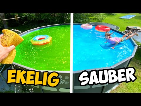 We're cleaning our trampoline pool 2! (with a gross pool challenge!)