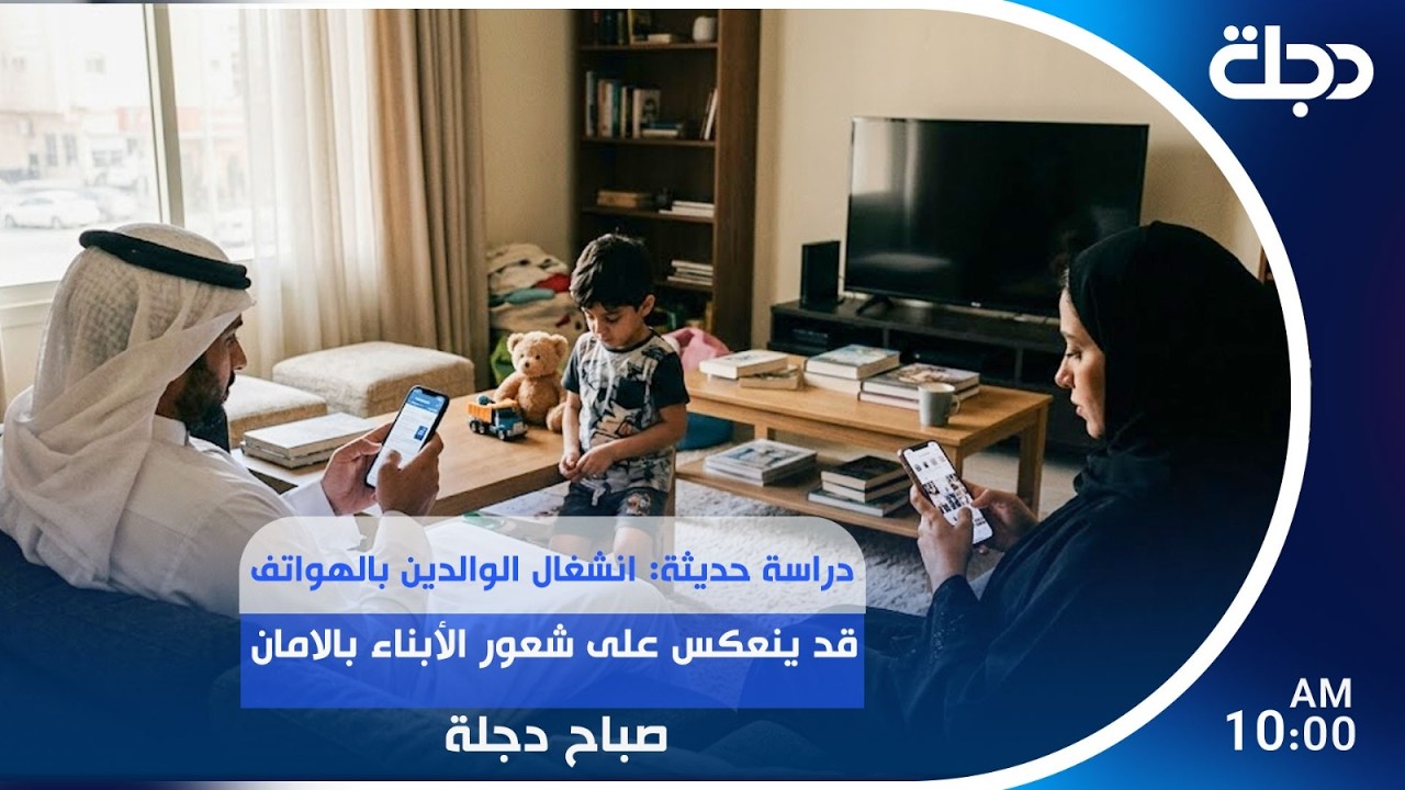 فيديو | دراسة حديثة: انشغال الوالدين بالهواتف قد ينعكس على شعور الأبناء  بالامان | #صباح_دجلة