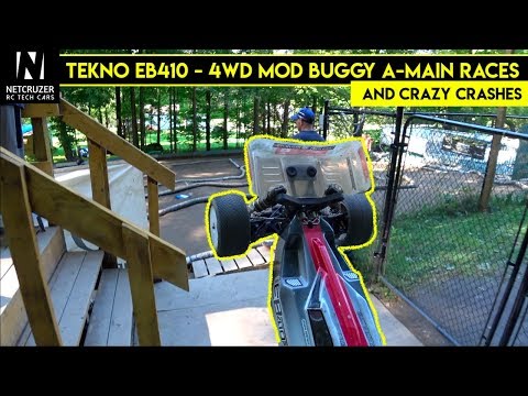 CRAZY CRASHES! Tekno EB410 4WD Buggy A-MAIN RACES - 2018 Points Series Round 6 - Netcruzer RC