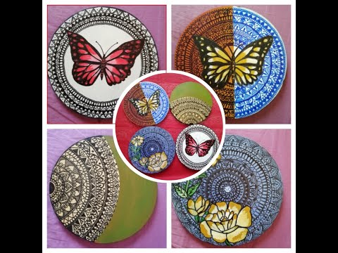 12- Mandala Acrylic Painting on Plywood | Room Decor | Easy Mandala art | Butterfly Painting