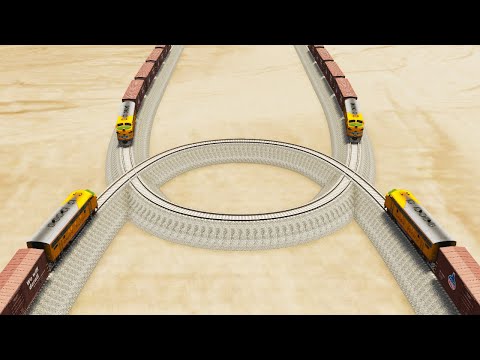 Impossible Weird Overlaping Rail Tracks Vs Trains Crossing - BeamNG.Drive