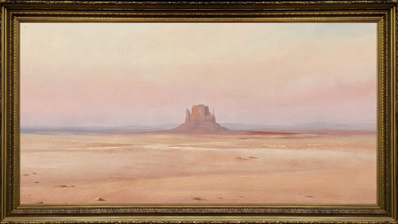 Minimal Desert Butte Landscape in Gold Frame | Soft Pastel Oil Painting TV Art 4K 2 Hours β 4K ambient art screensaver in baroque gold frame