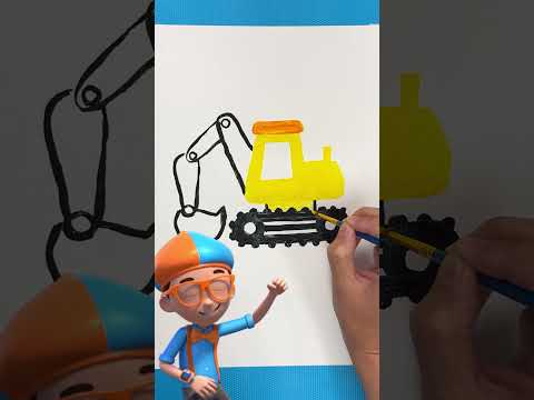 Paint the #excavator with Blippi !🚧  #blippi #blippiwonders #shorts #diy