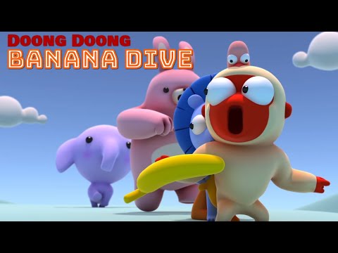 Doong Doong flees with a banana that fell from Ping & Pong's wagon.