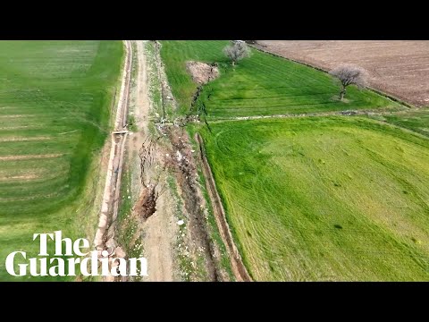 Drone footage shows large faultline in southern Turkey after earthquakes