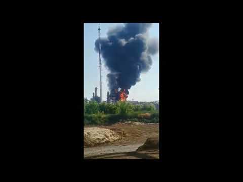 Russia - Novoshakhtinsk. Ukrainian attack with a kamikaze drone on a Russian oil refinery
