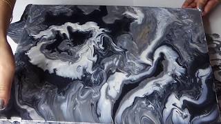 Fluid Painting Black Silver Gold White Shimmer