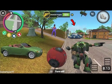 Rope Hero Vice Town (Transformer Ball Fight Green Police Car Robot) Robot Ball Destroy Army Tank -HD