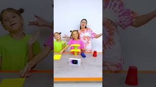 Who wins cups paper Slide Challenge #shorts Eva Alisa Family Shorts 