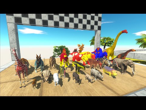 BIG SPEED RACE BETWEEN DINOSAURS VS ANIMALS SUPERHERO - TO GET WIN - Animal Revolt Battle Simulator