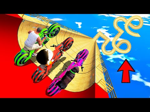 SHINCHAN AND FRANKLIN TRIED THE CRAZY LONG LOOP MEGA RAMP JUMP CHALLENGE BY CARS BIKES TRUCKS GTA 5