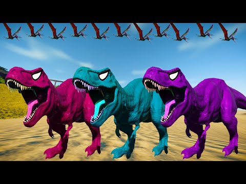 Team Rexy Color Pack vs Spinosaurus, Allosaurus, Irex - Jurassic World Evolution Dinosaur Fighting