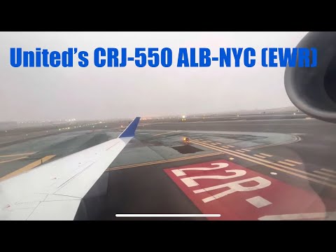 ROCKET TAKE OFF AND FOGGY LANDING.  ALB-EWR. UNITED 4421 CR-J 550.  Full volume for best sound!