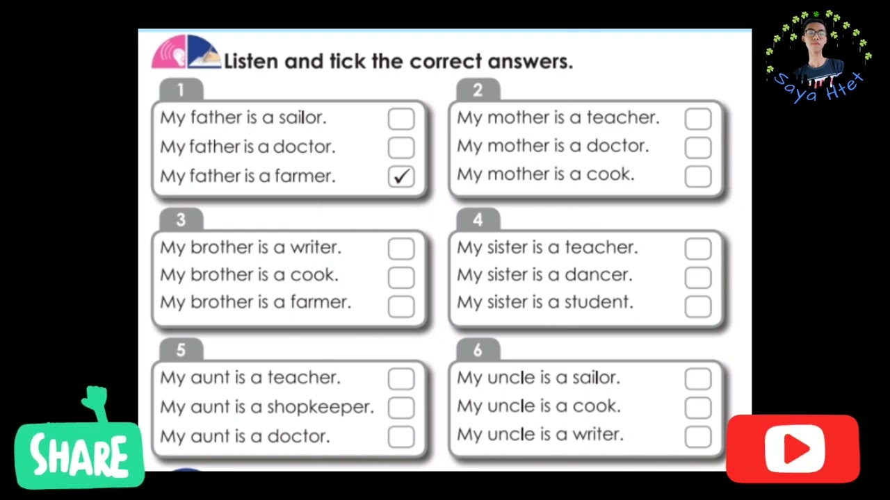 Grade 3 English Unit 1 Lesson 1 Family, friends and I Listen and tick the correct answers.