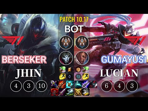 T1 Berseker Jhin vs T1 Gumayusi Lucian Bot - KR Patch 10.17