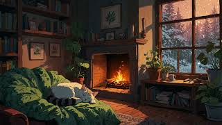 Cozy Winter Fireplace Ambience | Relaxing Lofi Beats for Study & Chill