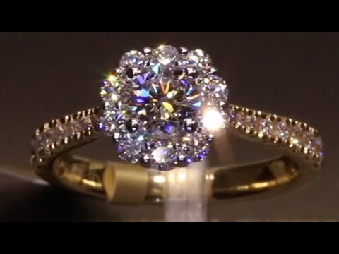 #73196 | T1.00ct/C0.50ct | Round Brilliant Halo Diamond Ring with Diamond Shoulders | Yellow Gold