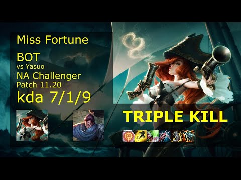Miss Fortune ADC vs Yasuo - NA Challenger 7/1/9 Patch 11.20 Gameplay