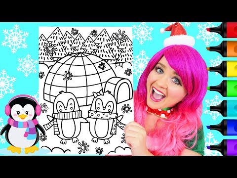 Coloring Christmas Penguins & Igloo Winter Coloring Page Prismacolor Markers | KiMMi THE CLOWN Video