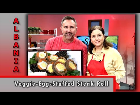 Albanian Boiled Veggie-Egg-Stuffed Steak Roll | Albanian Recipe