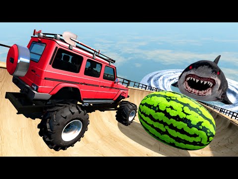 Crazy Cars High Speed Jumping Into Mouth of Green Monster - BeamNG Drive Game Crashes Compilation #2