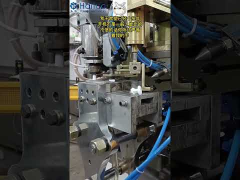 Today, I will show you our blow molding machine and matching cutting machine.
