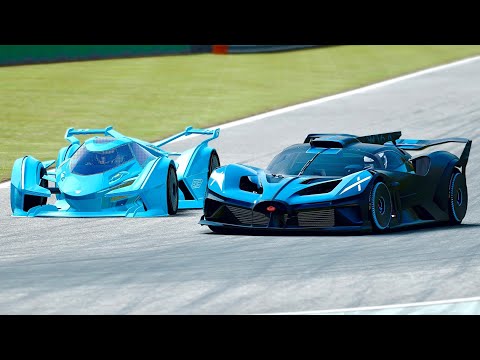 Bugatti Bolide vs Lamborghini V12 Vision GT Smurfs Edition at Monza GP