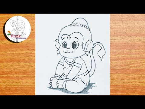 Cute Bal Hanuman Easy Drawing | Hanuman Pencil Sketch | God Hanuman Drawing