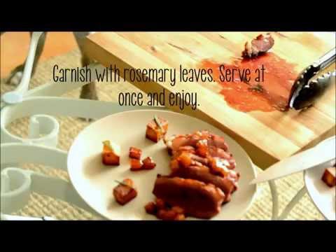 Pan seared duck breast with rosemary caramelized apples.