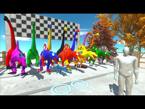 Brachiosaurus vs Spinosaurus Superheroes DC Speed Race Fps Avatar - Animal Revolt Battle Simulator