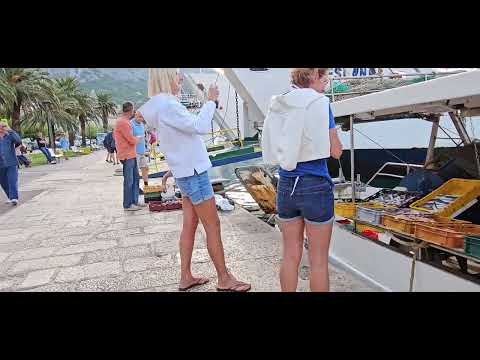 Makarska Croatia 2023 September 6 early morning walk through. Downtown, port, beach
