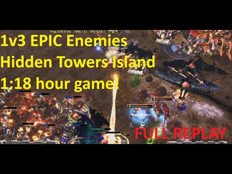 Warcraft 3 (REPLAY) 1v3 EPIC Enemy Hidden Towers Island (full replay)