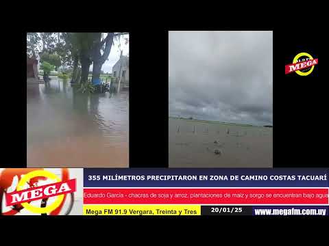 355 MILÍMETROS PRECIPITARON EN ZONA DE CAMINO COSTAS DEL TACUARÍ TREINTA Y TRES 20/01/25