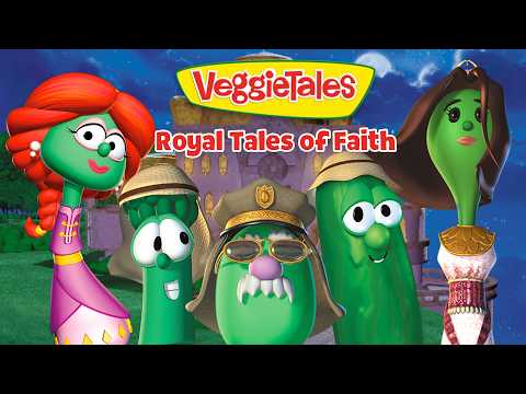 VeggieTales: Royal Tales of Faith promo image with colorful veggie characters in front of a castle behind them.