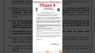 Railway Group D Phase 4 Exam Notice 2022, RRC Cen 01/2019 Phase 4 Exam Date, Center #rrcgroupdexam