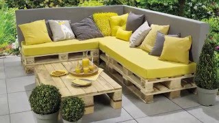 salon de jardin en palette - Banc lounge et table en palettes
