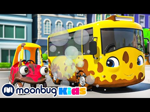 Buster & Cozy Play in Muddy Puddles - Bubble Trouble at the Carwash Song | Cozy Coupe | Moonbug Kids