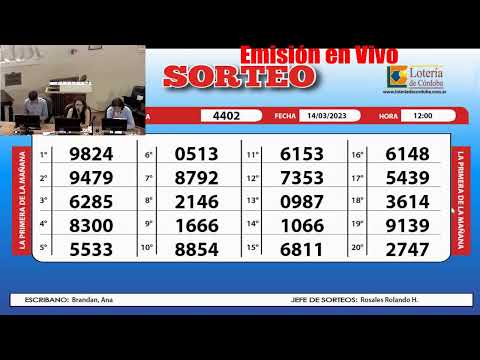 Sorteo de Quiniela LA PRIMERA DE LA MAÑANA N°4402 - 14/03/2023.- 12.00 hs.